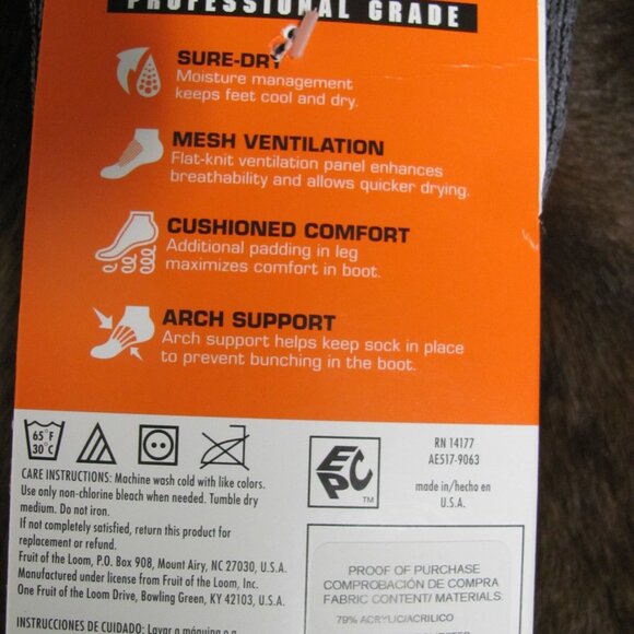 FRUIT OF THE LOOM WORK GEAR PRO HEAVY SOCKS NIP - Picture 7 of 9